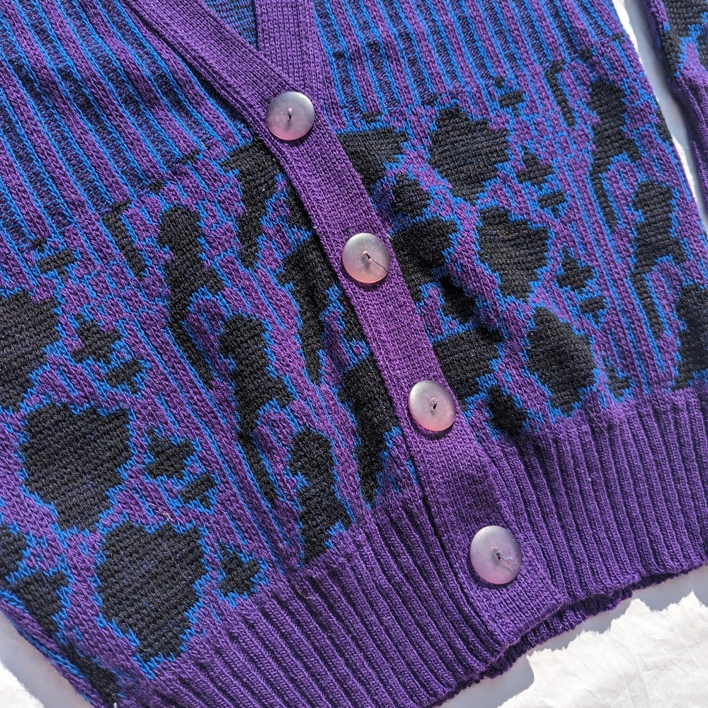 COPY - Vintage Macaire Purple, Blue & Black Wool Knit Button Front Cardigan Med… - Picture 6 of 6